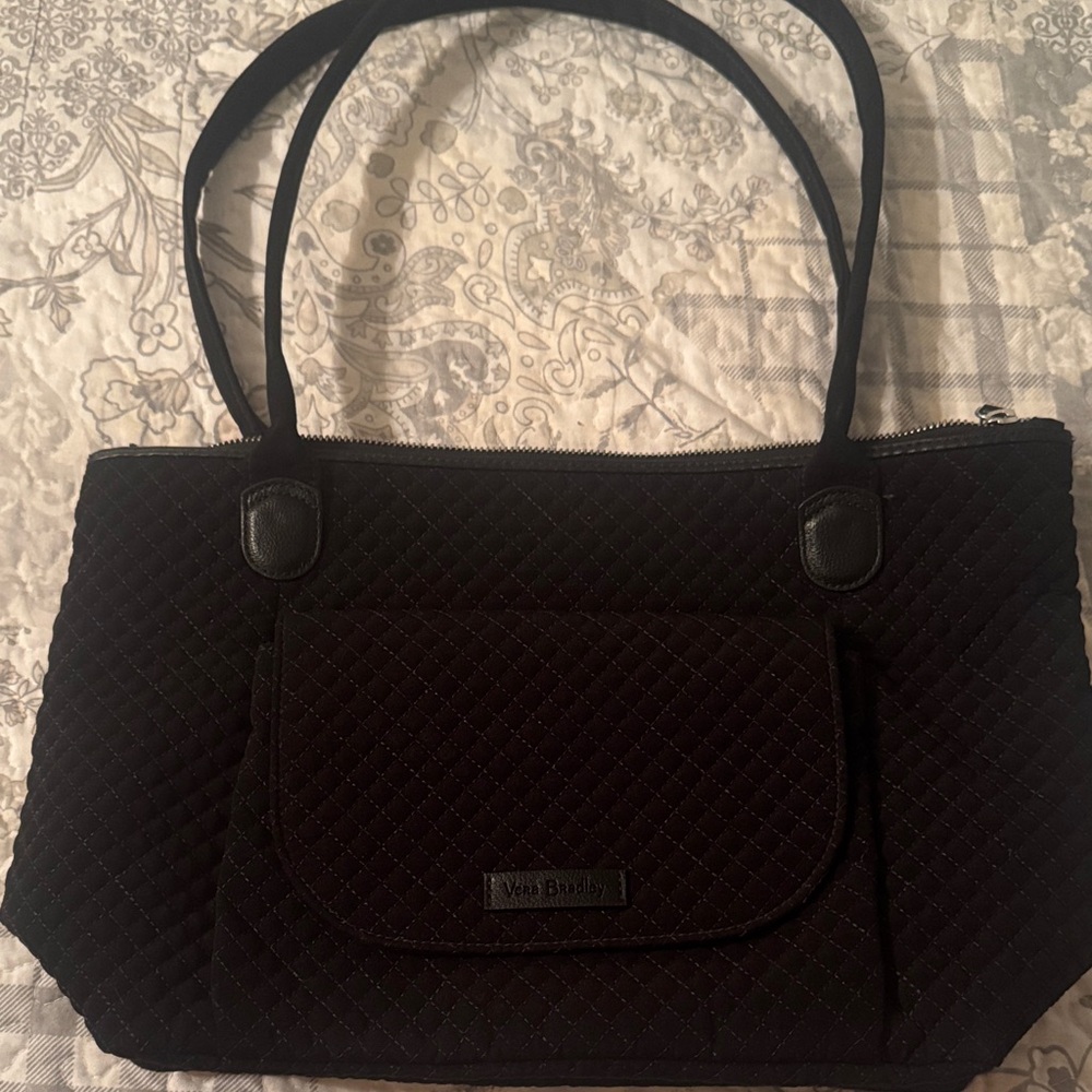 Vera Bradley Black Quilted Tote with Front Flap Pocket